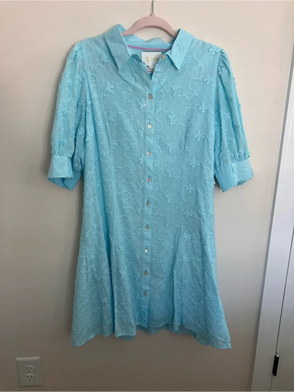 Lilly Pulitzer Light Blue Embroidered Button-Front Midi Dress